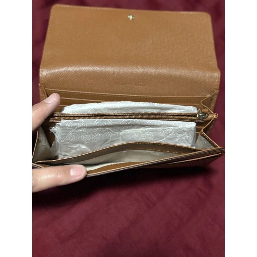 Michael Kors Brown Saffiano Leather MK Logo Envelope Wallet